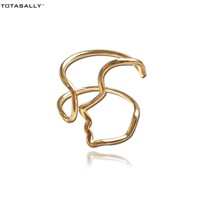 

TOTASALLY 100% Real S925 Silver Trend Rings Fashion Brand Design Hollow Face Outline Adjustable Cuff Finger rings for women