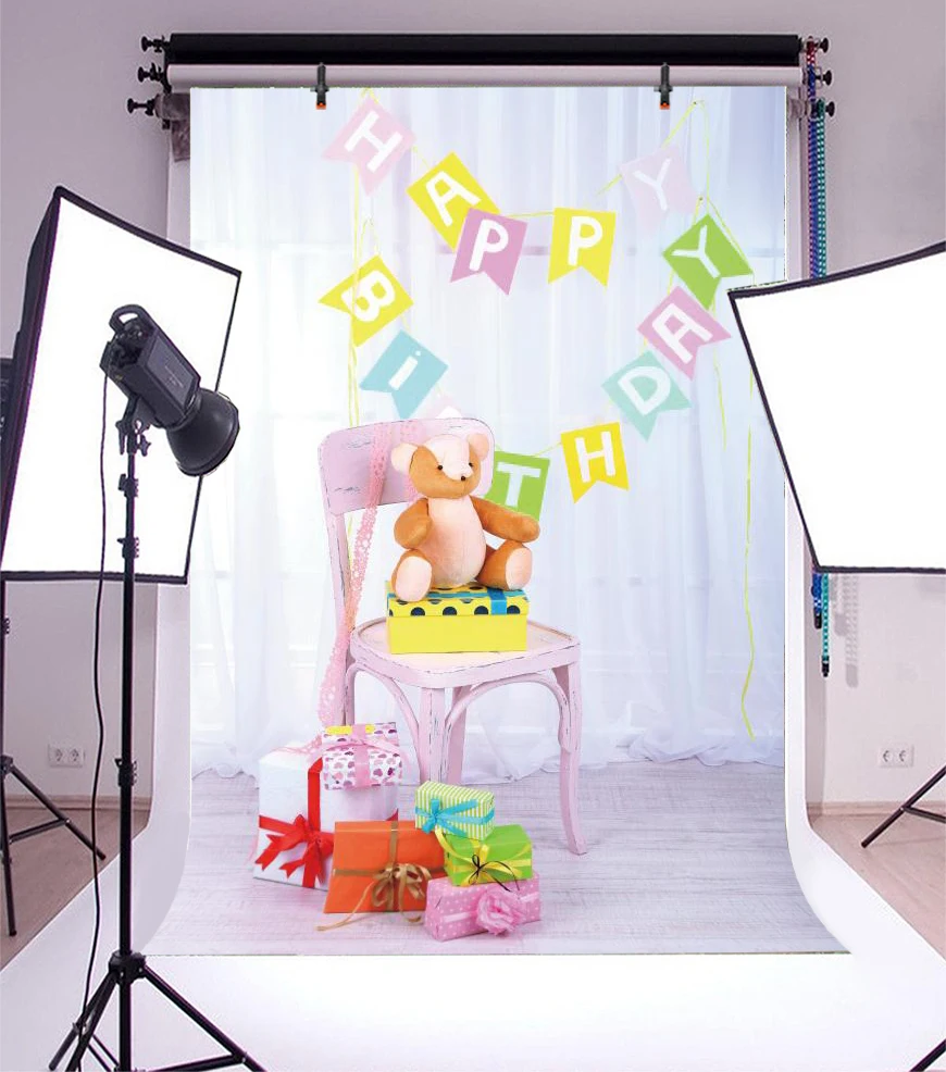 Laeacco Happy Birthday Party Toy Bear Gift Scene Baby Photography Background Customized Photographic Backdrops For Photo Studio Laeacco Happy Birthday Party Toy Bear Gift Scene Baby Photography Background Customized Photographic Backdrops For Photo Studio