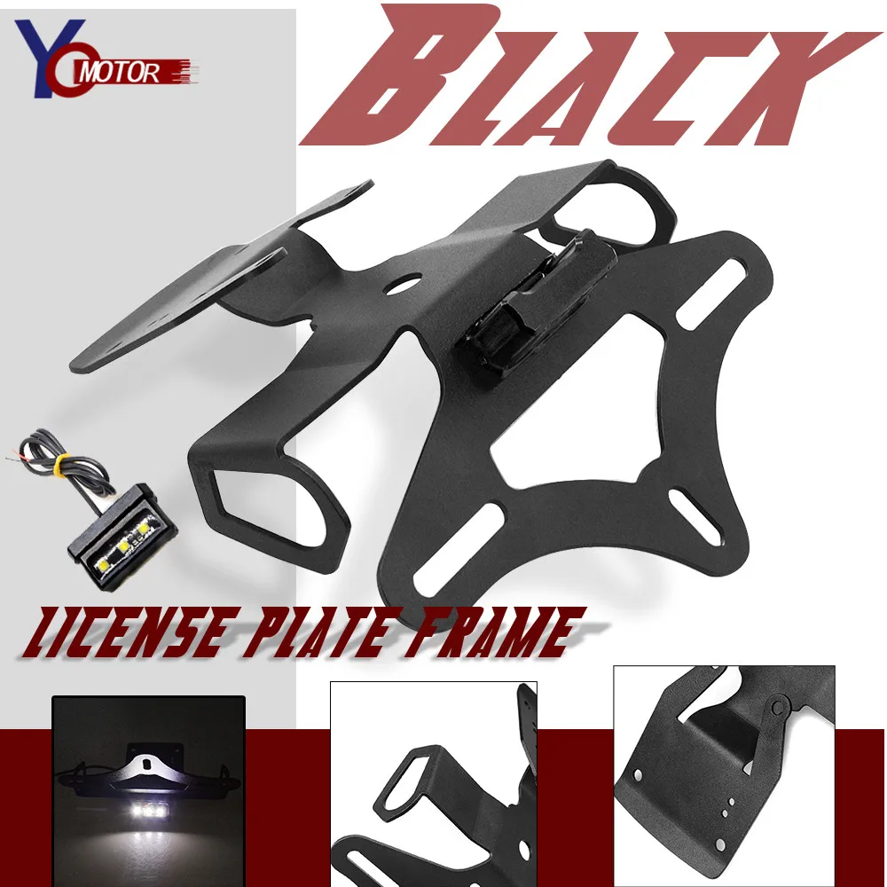 

NEW Motorcycle Adjustable Angle License Number Plate Frame Holder Bracket With LED Light Motorbike for KAWASAKI z900 2017 2018