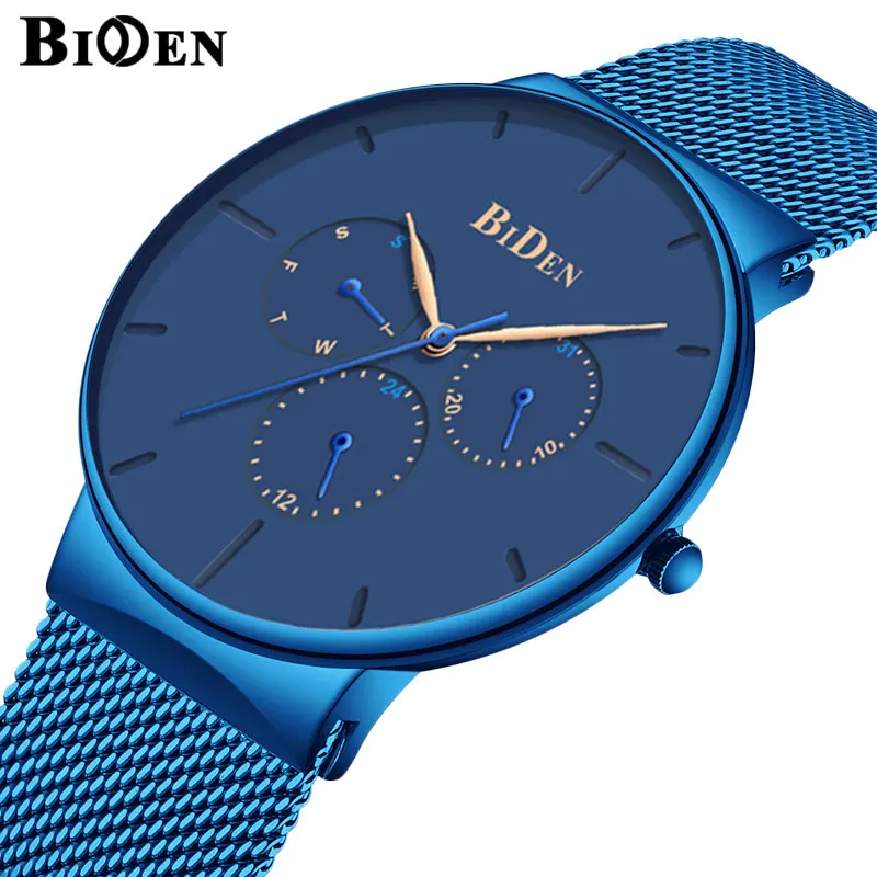 

BIDEN Fashion Watch Men Waterproof Slim Mesh Strap Minimalist Wrist Watches For Men Quartz Sports Watch Clock Relogio Masculino