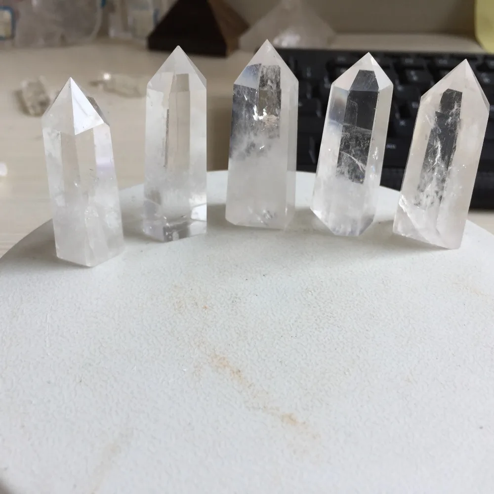 

5 Pieces Natural Rock Clear Quartz Crystal Wand Point Healing High Quality Mineral Stone Collection Decor for Home #K100