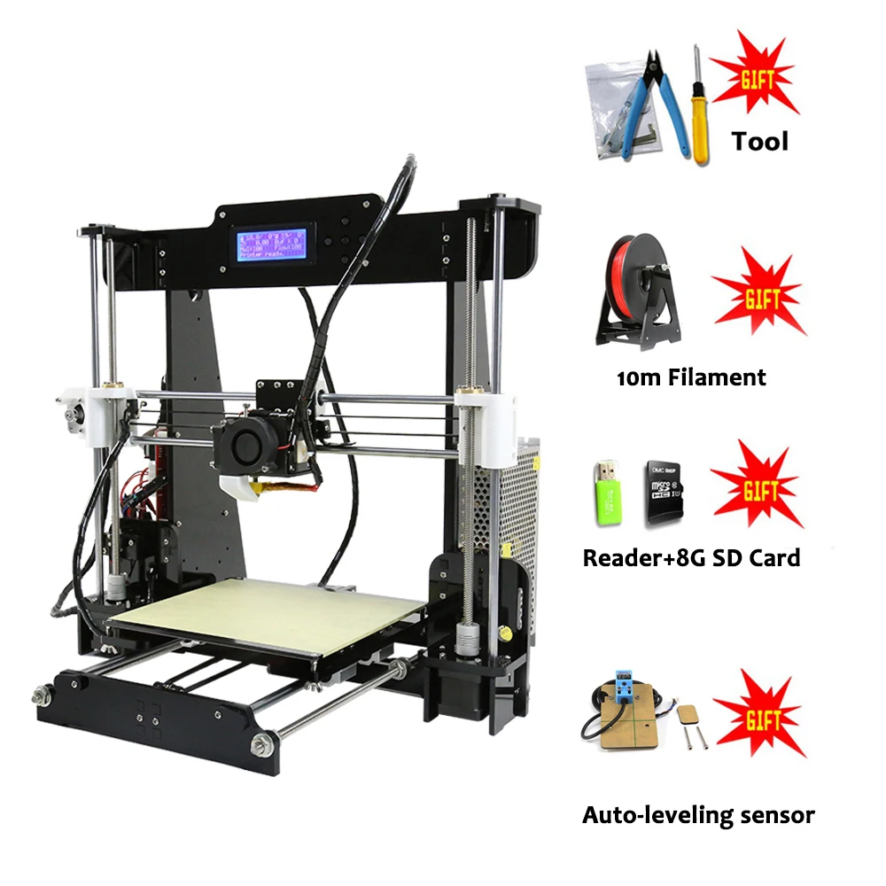 Anet A8 FDM 3д принтер Полный комплект для поделок Размер печати 220x220x240mm Высокоточный экструдер с насадкой impresora 3d-принтер с нитью из Москвы Дешевый принтер