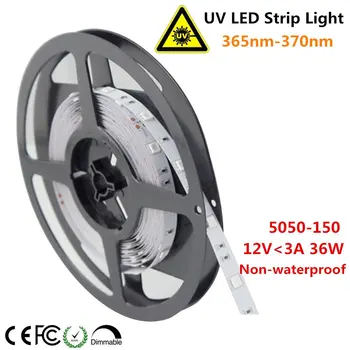 

Ultraviolet LED Strip, 365nm-370nm 16.4FT 36W 5M 12V SMD5050 150LEDs UV Ultraviolet Non-Waterproof Tri-chip 10mm White PCB ST141