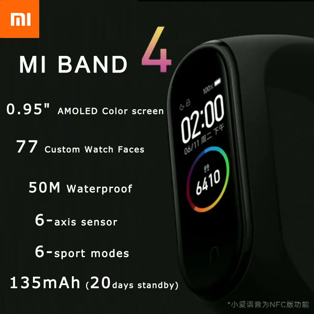 Xiaomi mi-браслет 4 Music Smart mi Band 4, фитнес-браслет с частотой сердечных сокращений 135 мА/ч, цветной экран, Bluetooth 5,0,, новинка