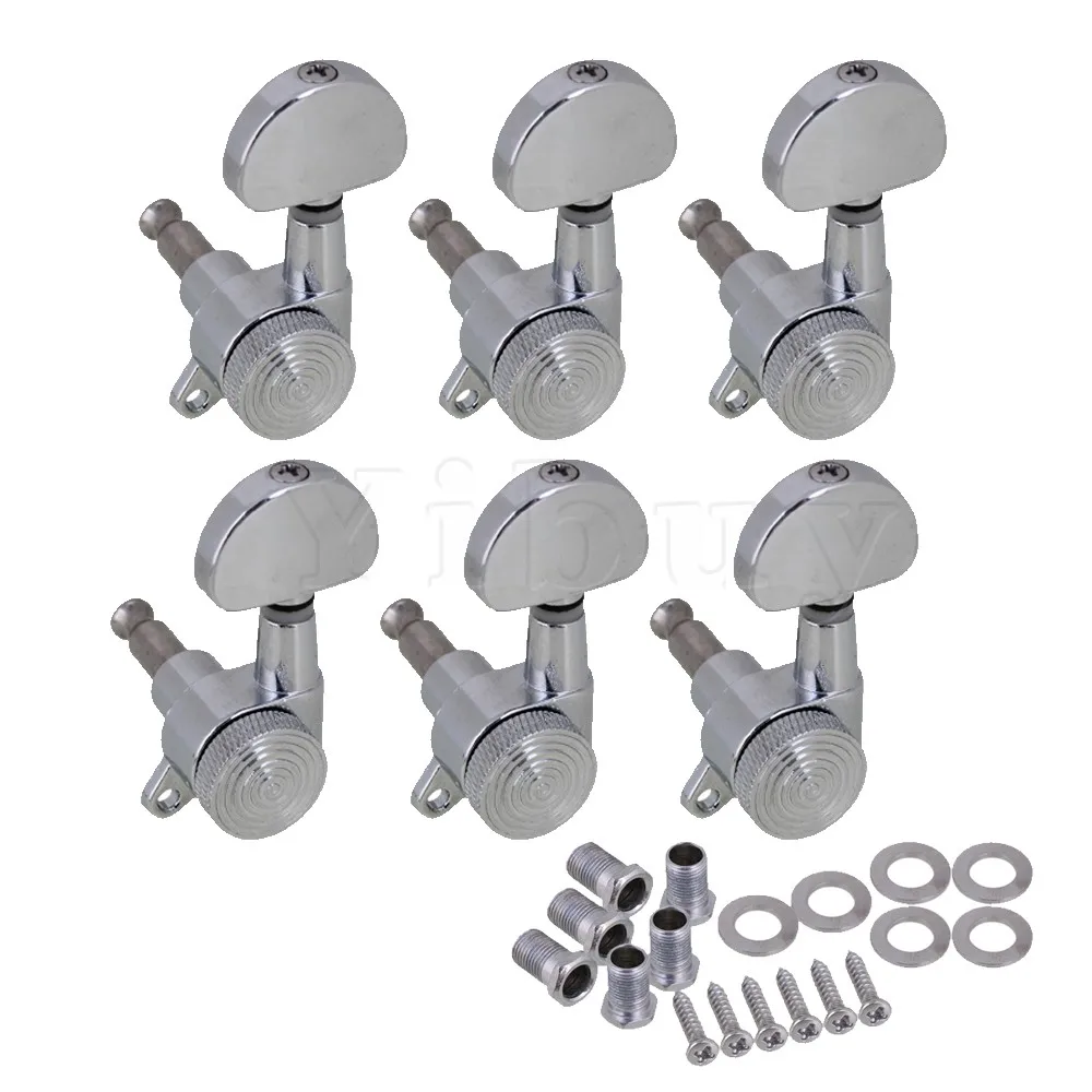 

Yibuy 6L Guitar String Tuning Keys Big Oval Shape with Screws Washers Set of 6 Silver