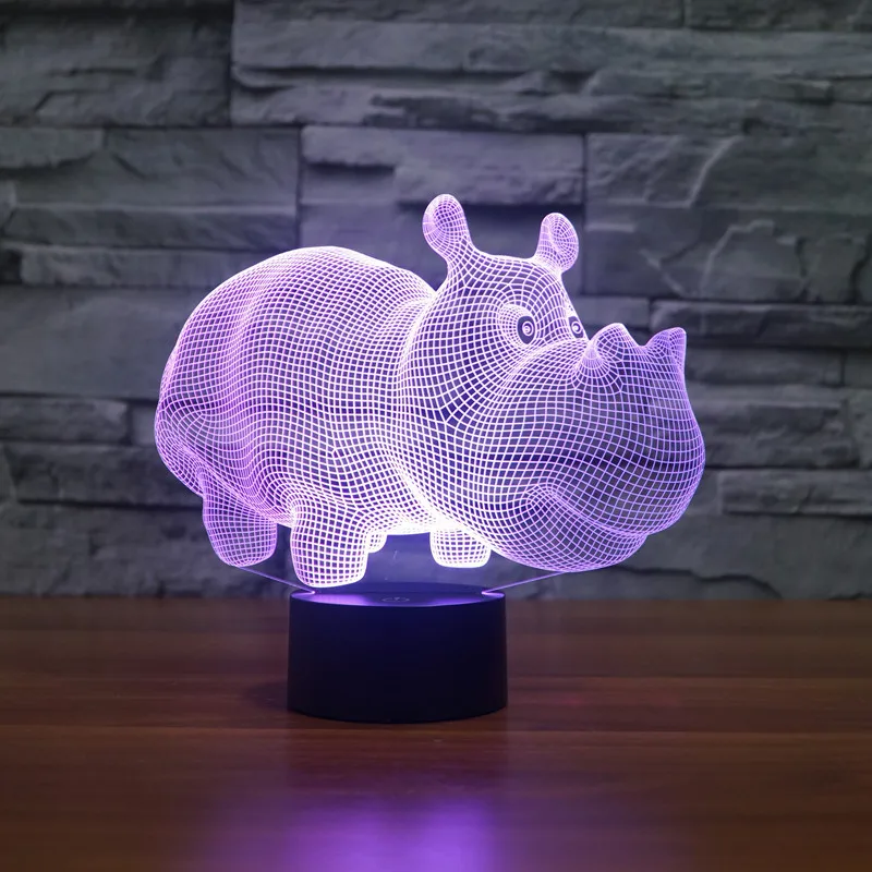 Новый маленький rhino 3D свет красочный сенсорный светодио дный светодиодный визуальный свет подарок декоративная лампа