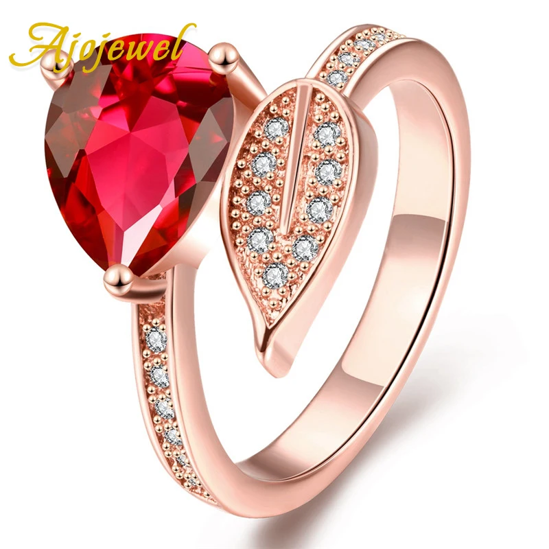 

Ajojewel Rose Gold Color Red Zirconia Leaf Ring Golden Rings For Women Size 8 Beautiful Gift Bijoux Femme