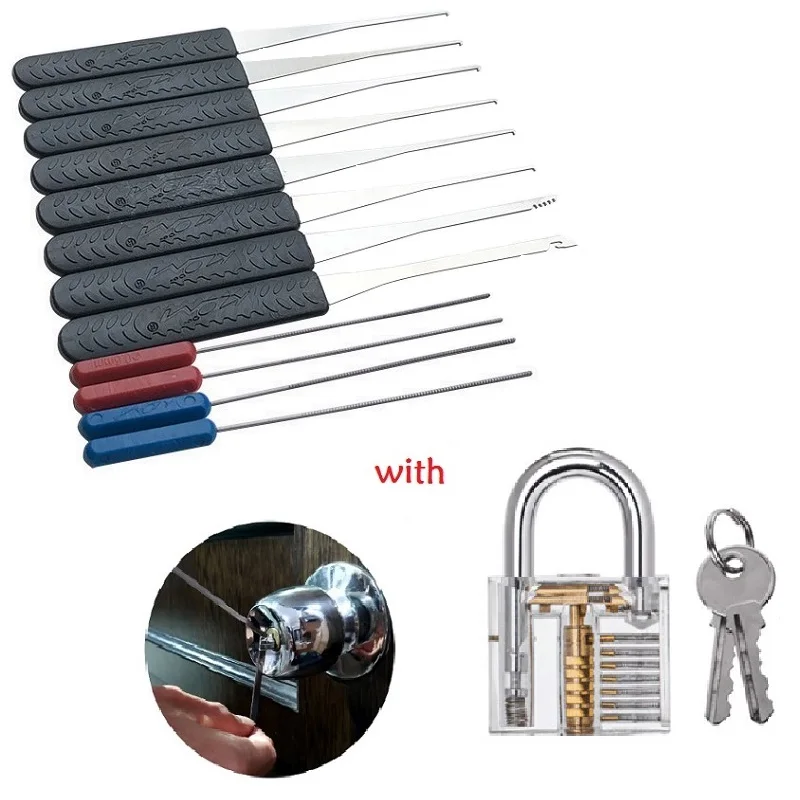 12pc Black Lock Pick Set Kit Locksmith Hand Tool Broken Key Extractor