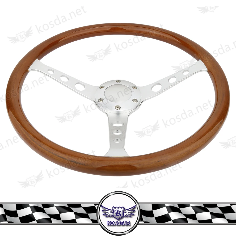 Деревянный 380 мм 15''Classic руль 3 отверстия хромированные спицы винтажная