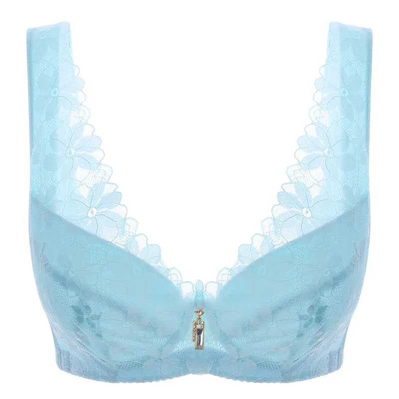 Meizimei sexy vest bras for women lace lingerie underwire floral thin bralette bh brassiere girl summer hot deep V intimate - Цвет: blue