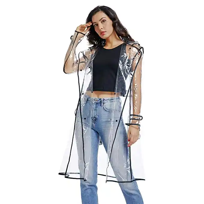 ladies long rain coat with hood