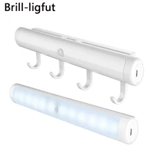 PIR датчик движения 12 Светодиодный светильник для шкафа с функцией крючка USB Перезаряжаемый шкаф ночные светильники для шкафа