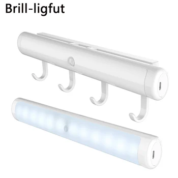 

PIR Motion Sensor 12 LED Under Cabinet Lighting with Hook Function USB Rechargeable Closet Night Lights for Wardrobe Cupboard