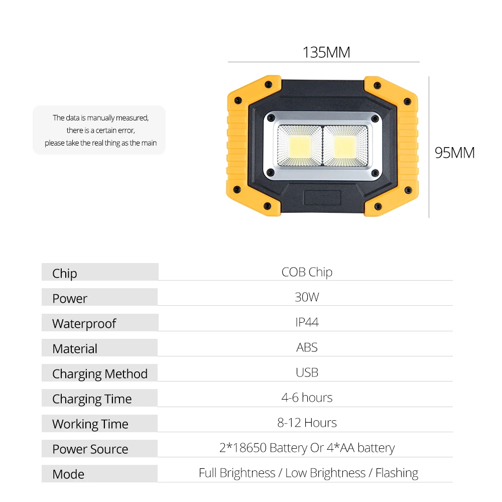 Портативный светодиодный прожектор 30 Вт 400 люмен 3 режима 5 в USB Перезаряжаемый отражатель прожектор наружный аварийный прожектор 18650 аккумулятор