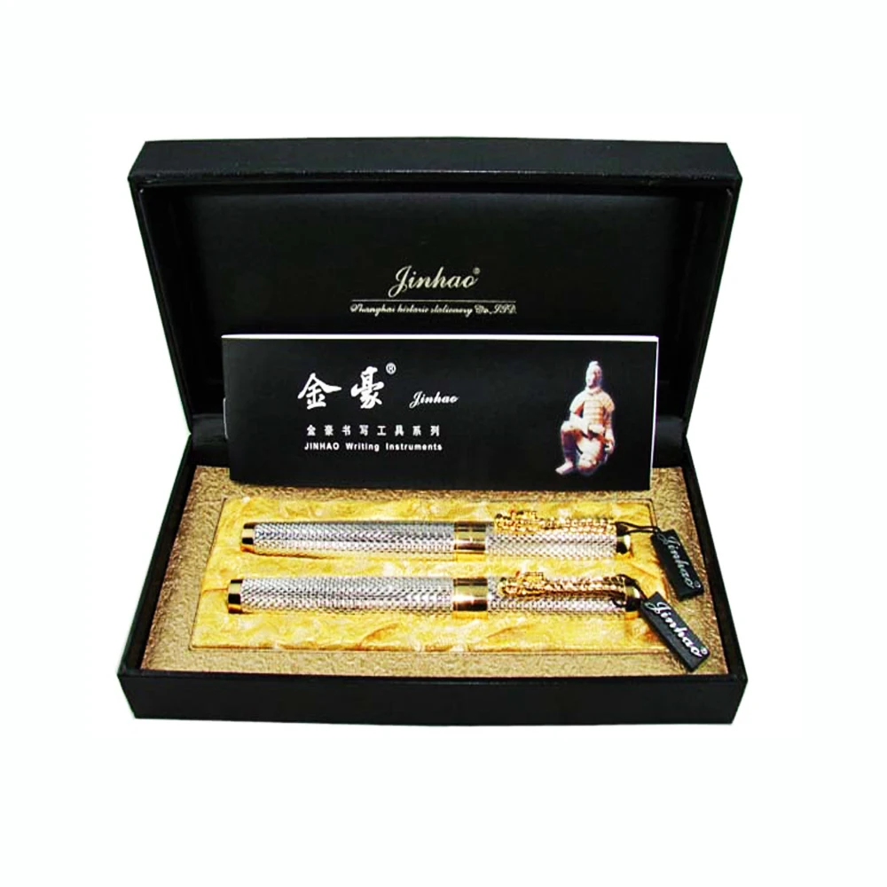 Jinhao 1200 винтажная Роскошная серебристая металлическая авторучка и Ручка-роллер в благородной подарочной коробке, коллекция ручек с зажимом в виде дракона
