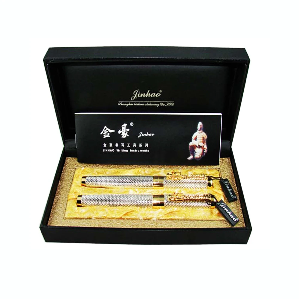 Luxuoso de Prata do Metal Metal do Vintage Caneta na Caixa de Presente Coleção de Canetas de Tinta Jinhao 1200 Fountain Pen & Rolllerball do Vintage Nobre Clipe Dragão 2 Cheap Canetas tinteiro