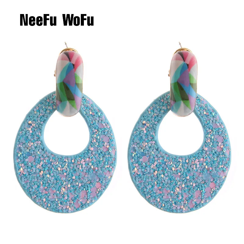 

NeeFu WoFu Earring Flash Leather Alloy Drip Large Long Water Drop Big Earrings Woman stick Brinco Ear Oorbellen Christmas Gift