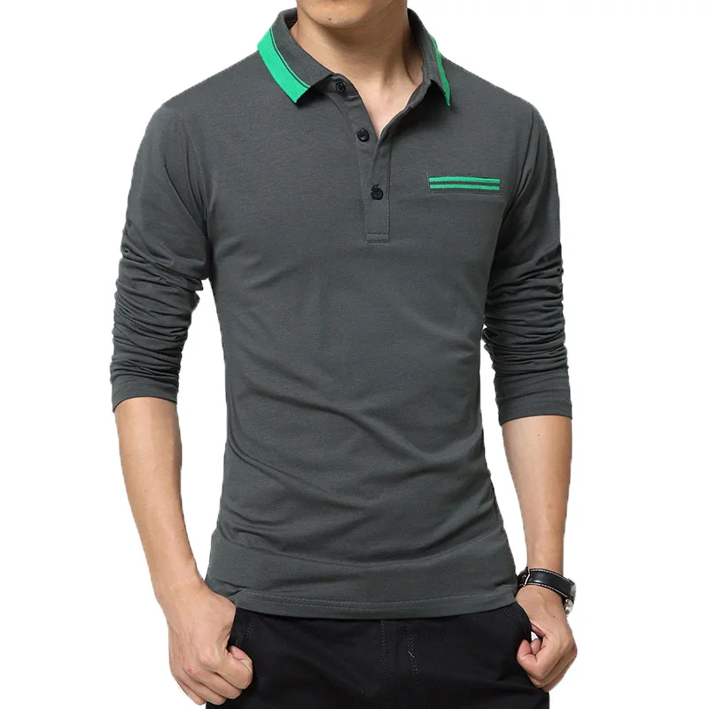 Plus Size Men Polos Shirt 3XL 4XL 5XL Long Sleeve Casual Grey Blue Cotton Man Polo Shirts Autumn