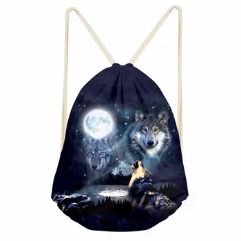 

FORUDESIGNS 3D Wolf Moon Print Drawstring Bag String Sack Beach Women Men Travel Storage Package Teenagers Backpack Dropshipping