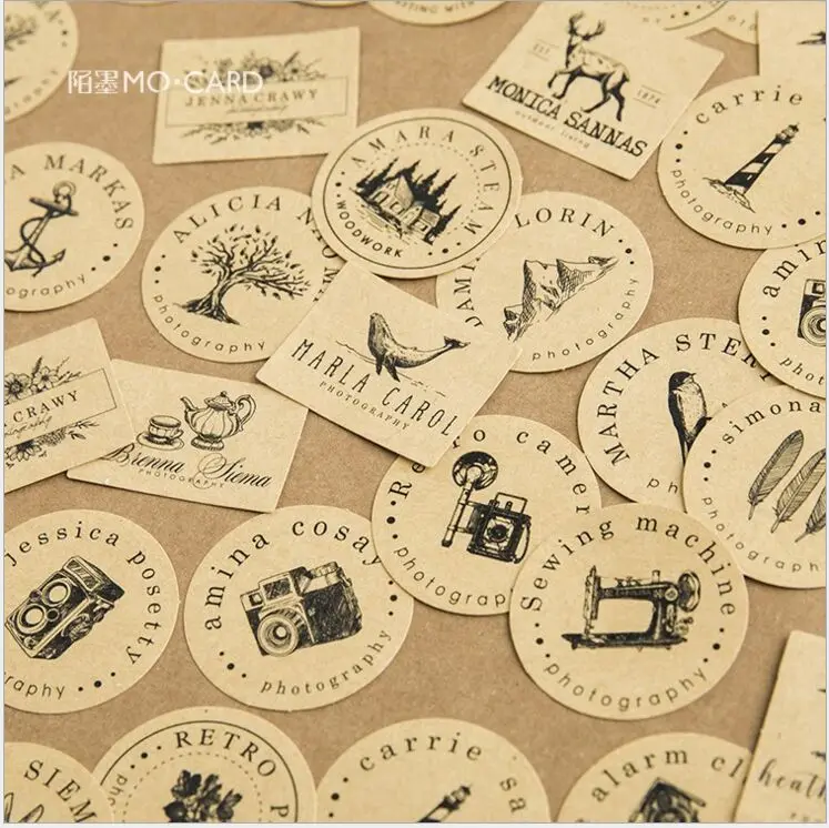 

45Pcs/box Vintage kraft seal stamp mark label Decorative Planner Sticker DIY Diary Scrapbooking Phone Index Seal Sticker escola