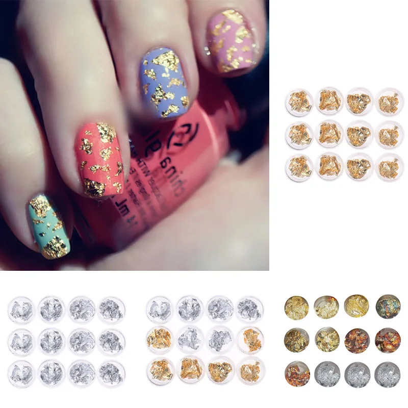 12 Pots New Fashion Nail Art Gold Silver Paillette Flake Foil 12 Pots New Fashion Nail Art Gold Silver Paillette Flake Foil Acrylic Uv Gel Paper Tips Hb88 In Rhinestones Decorations From Beauty Health On