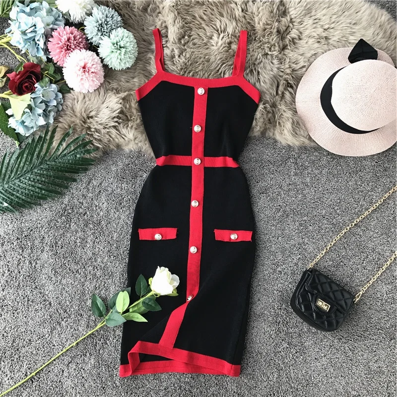 Женское однобортное трикотажное платье ALPHALMODA Полосатое облегающее эластичное