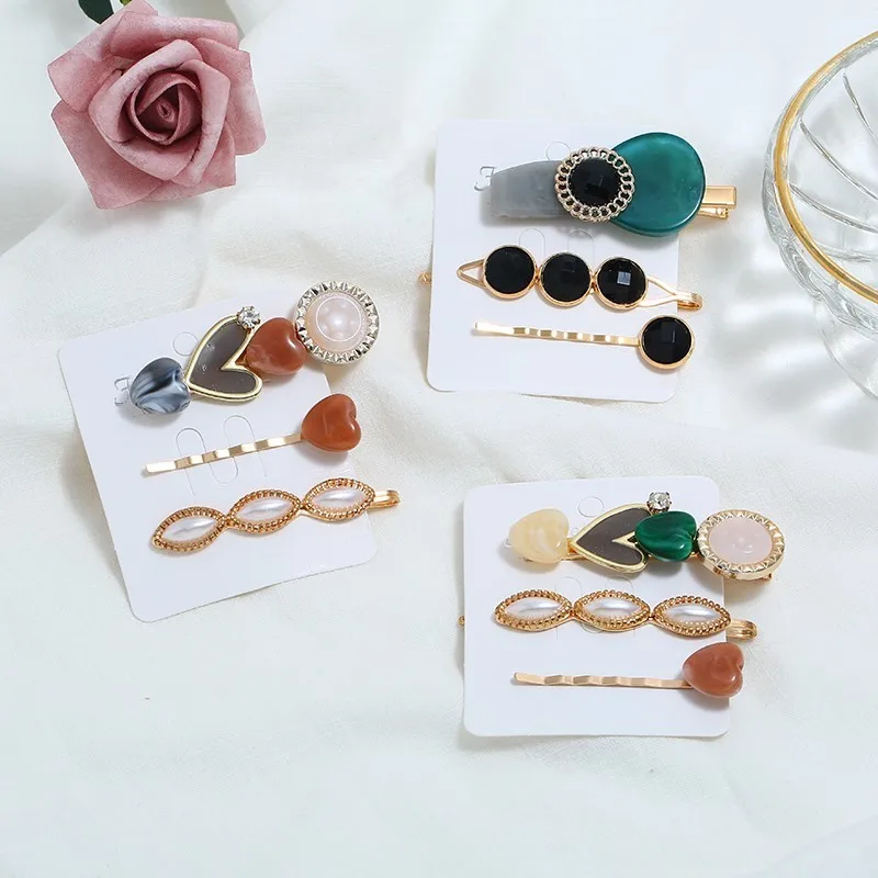 

New Acrylic Hair Clips For Women Boho Simulated Pearl Barrettes Set Fashion Heart Hair Jewelry Hairpins Hair Accessories Jewelry