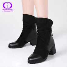 AIMEIGAO/Черные ботильоны с двойной молнией; женские замшевые ботинки; сезон осень-зима; женская обувь на высоком каблуке; Классическая обувь на толстой подошве; Botas Mujer