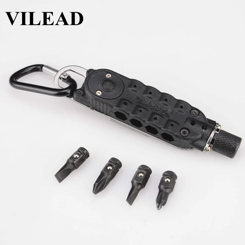 

VILEAD Mini LED Multi Screwdriver Sets EDC Tool Slot Hex Phillips Opener Outdoor Keyring Pocket Pendant Portable Stainless Steel