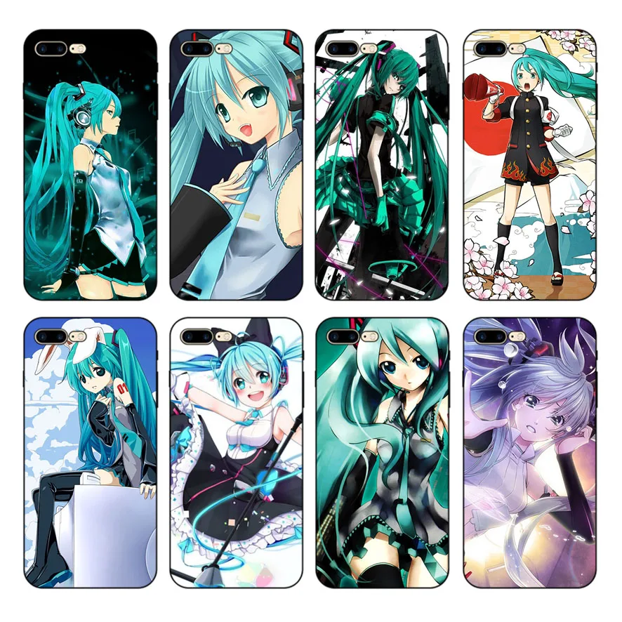 

HOUSTMUST Japanese anime Hatsune Miku Black Soft Phone Case Cover For iPhone 7 7plus 8 8plus X XS XR max 5 6 6S 6plus phone case