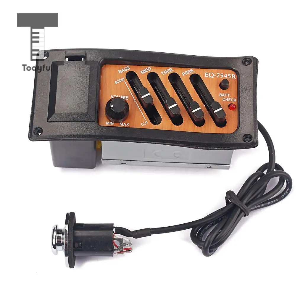 Tooyful Guitar 4 Band Preamp Amplifier EQ 7545R Pickups Yellow for Acoustic Guitar/ Cigar Box Guitar Parts