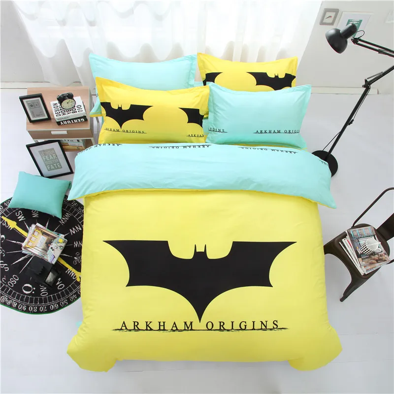 Hot Sale Yellow Cartoon Batman Bedding Set Kids Cute Cotton Bed Set 3