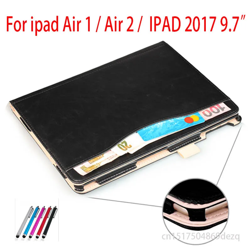 

for iPad air Luxury cover case for apple iPad air 2 case for iPad 5/6 hand holder strap business book case for ipad 2017 9.7"