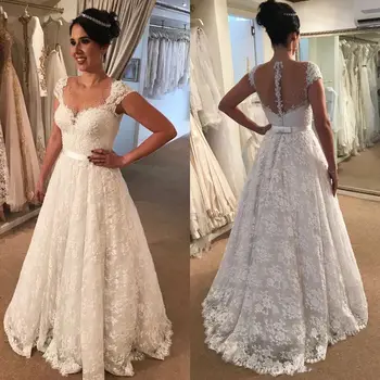 

Graceful Sweetheart Lace A-line Illusion Wedding Gown 2019 Cap Sleeve Muslim Arabic Wedding Dress Boho Sofuge Vestido De Noiva