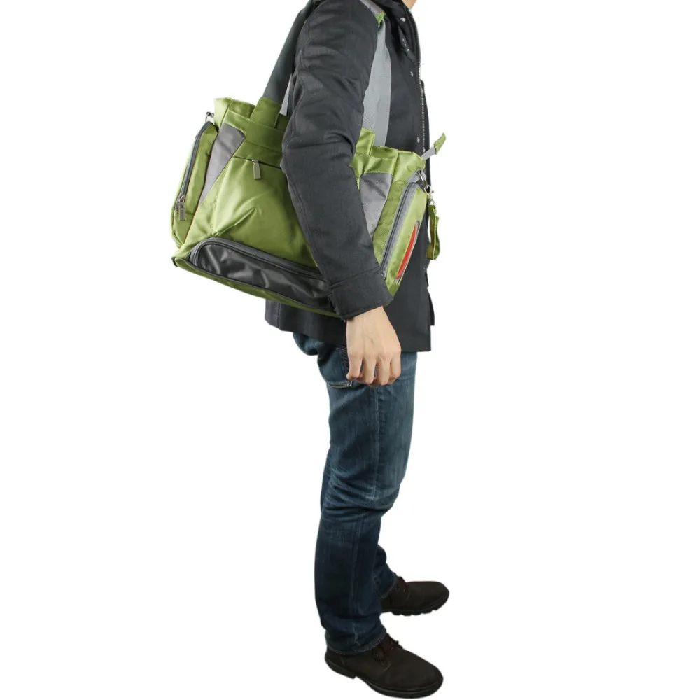 Bolsa de pañales para bebé mommore bolsa de pañales verde con almohadilla cambiante bolsas grandes para mamá bolsos de mano impermeable para cochecito de bebé - 6