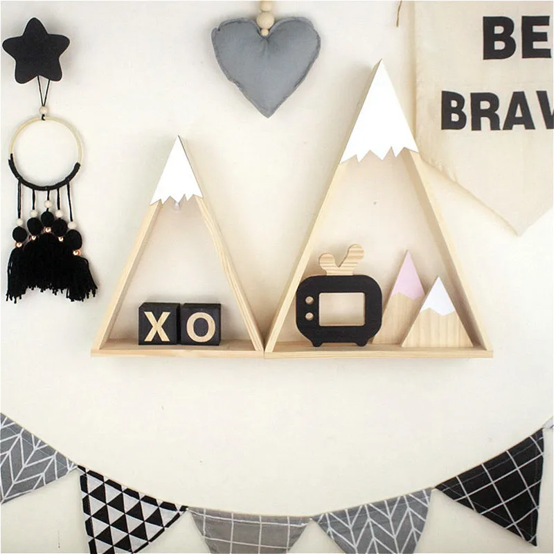

2Pc/Set Nordic Wooden Wall Mounted Shelf Organizer Triangle Storage Rack Holder Kitchen Home Kids Bedroom Decorative Wall Shelf