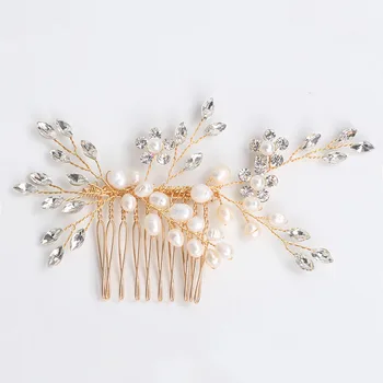 

SLBRIDAL Handmade Wired Freshwater Pearls Rhinestones Crystal Wedding Hair Comb Bridal Headpieces Hair Accessories Women Jewelry