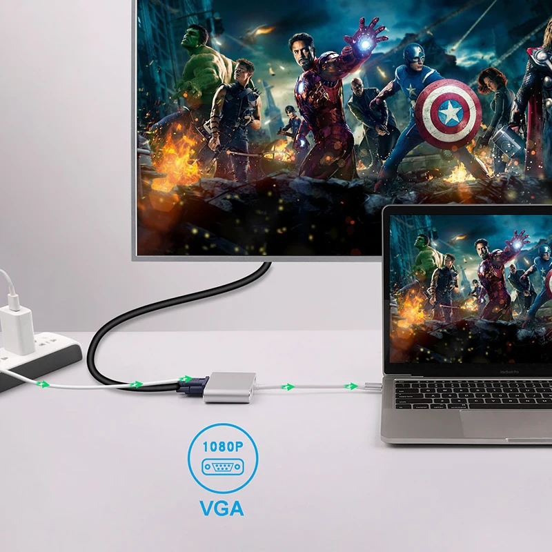 Baolyda USB C к HDMI 4K VGA адаптер Thunderbolt usb type C к VGA HDMI видео конвертер для Macbook/Dell XPS 13/Matebook ноутбуков