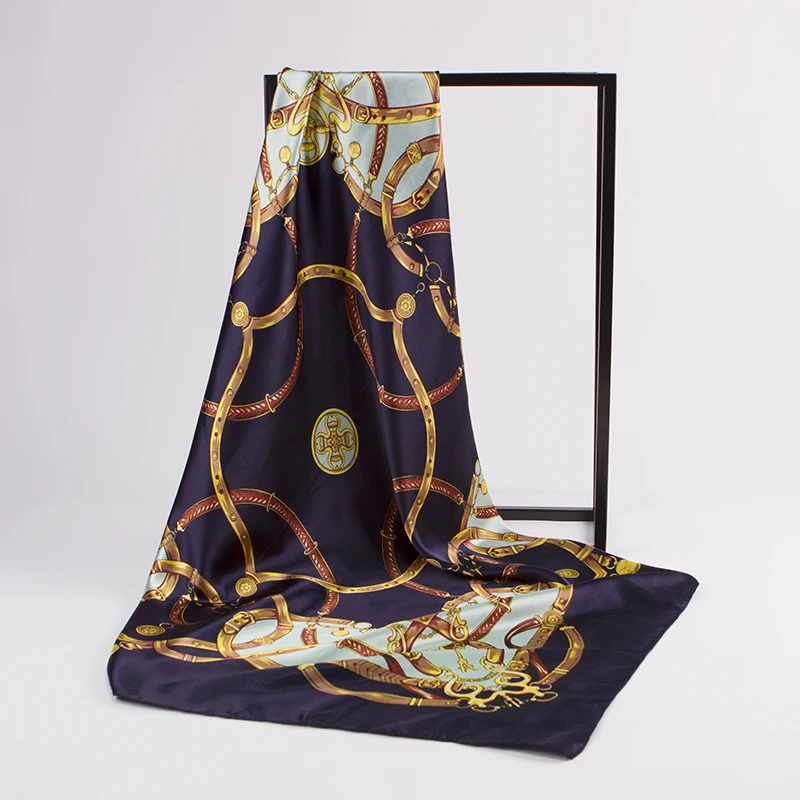 

Fashion Hijab Scarf For Women Print Silk Satin Head Scarfs Female 90*90cm Square Shawl Neckerchief Wraps Scarves For Ladies 2019