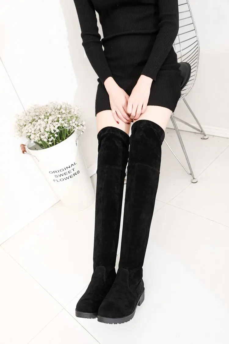 black long overknee boots women shoes woman botines mujer black booties ladies shoe knee high boot