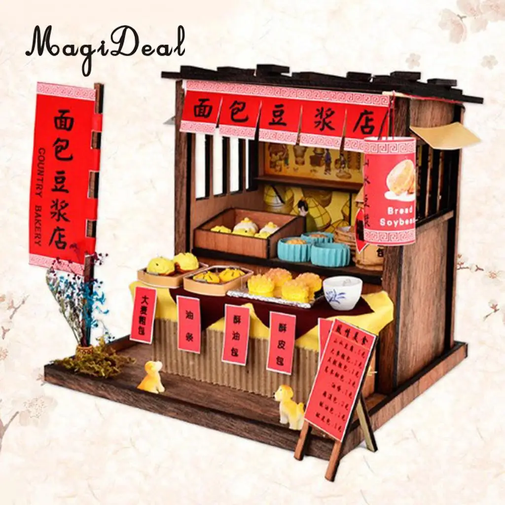 1/24 DIY Dollhouse Miniature Kit w/ Furniture,Light Country Bakery Shop Gift