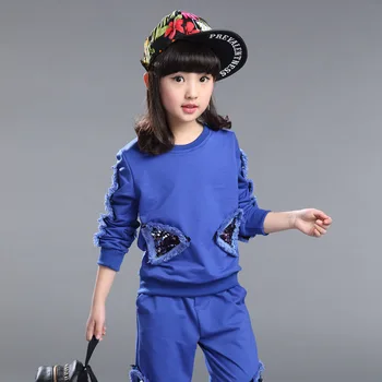 

Boys Girls Kids New Spring Suit Children Sequin Embroidery Leisure Sports Two Piece Kids Clothing Sets Korean Black Blue Pink