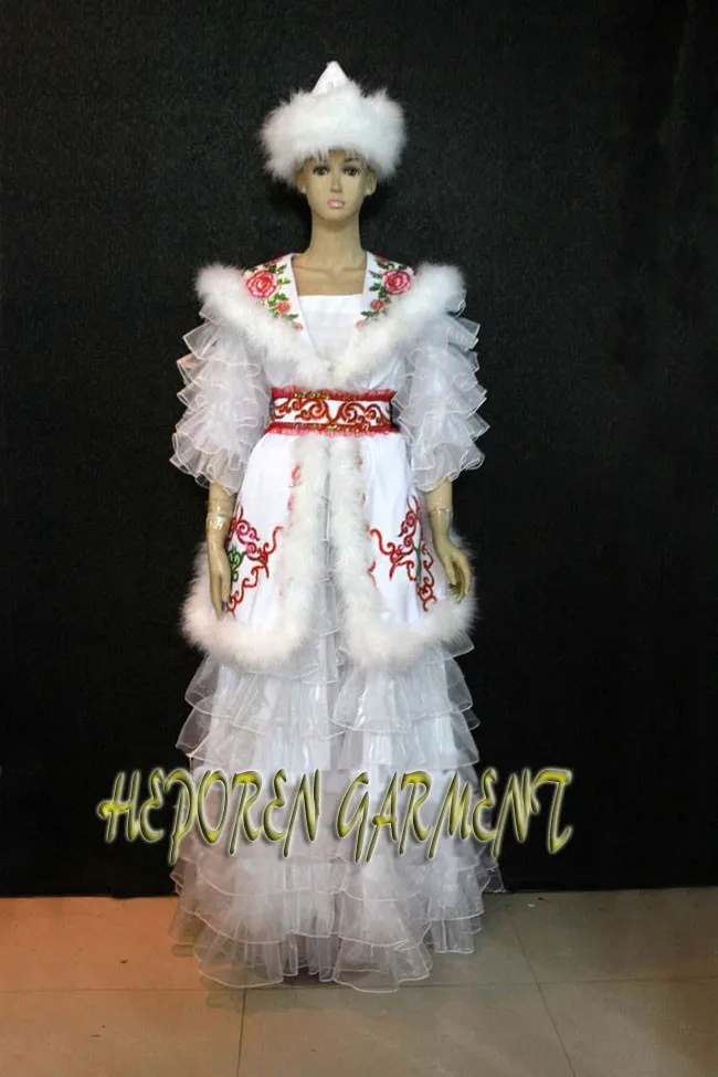 Высокое Качество Индивидуальный заказ Kazak Национальный танцевальный костюм платье с головной убор голова в перо украшение для взрослых или детей HD014