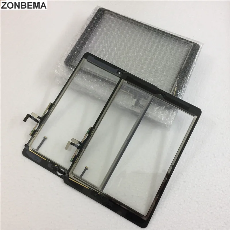 

ZONBEMA 50pcs/lot NEW Touch Screen Digitizer Assembly with Home Button & Flex Cable+sticker For iPad Air 5