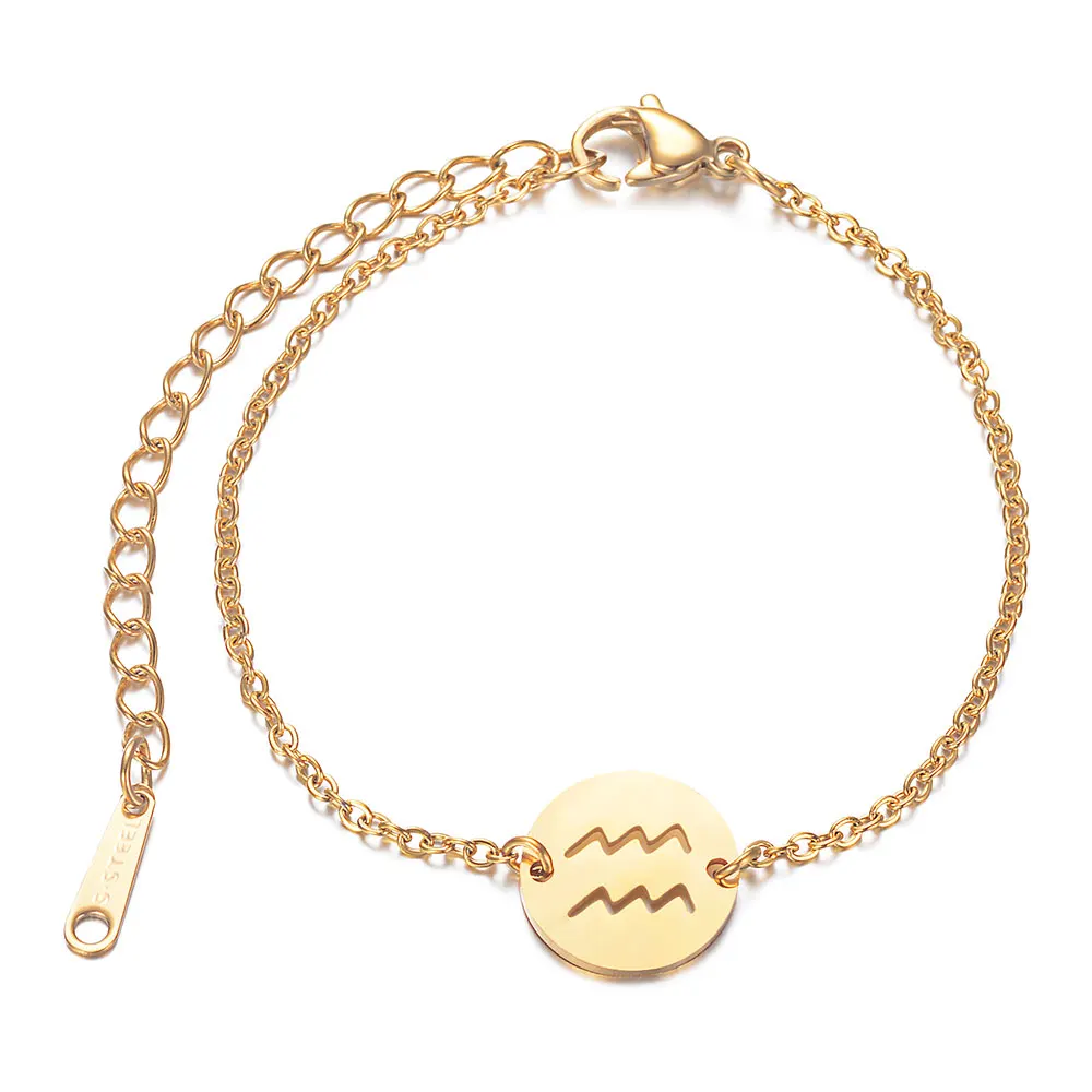 Golden Color 12 Constellation Zodiac Charm Bracelet for Women Female Stainless Steel High Polish Charms Bracelets - Окраска металла: JN010-11