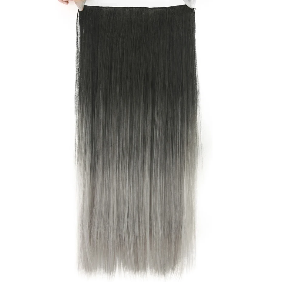 Soowee 24'' Long Straight Women Black to Gray Natural Ombre Hair High Tempreture Synthetic Hair Piece Clip in Hair Extensions