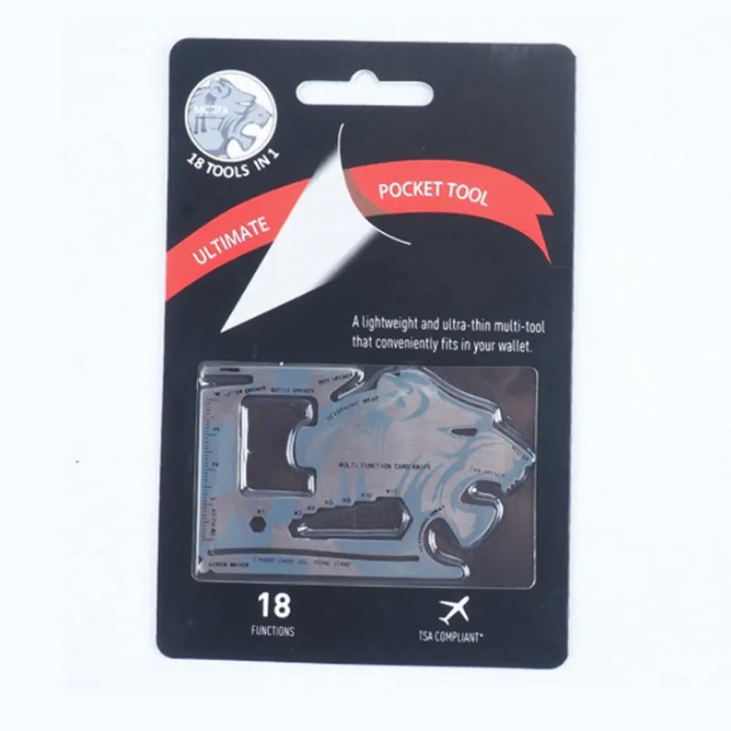 

5 pcs 10 in 1 Credit Card Knife Multifunction Tool Camping Survival Tools Wrench Lion Head pocket knife card tool Silver color
