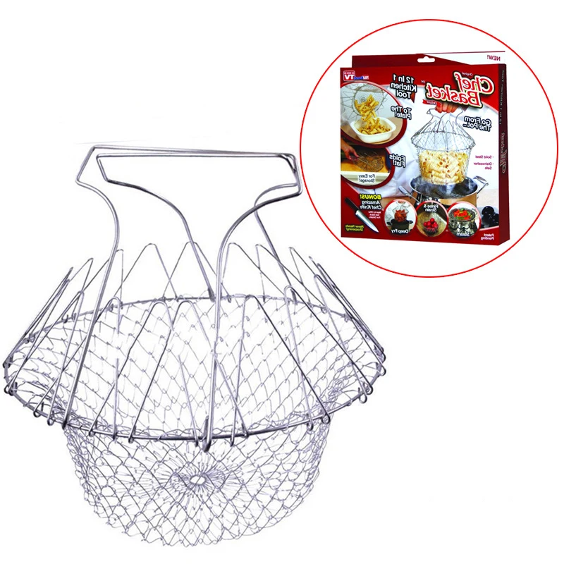 Cooking Tools Strain Folding Basket strainer Steam Rinse chef frying Net Home Kitchen Tool