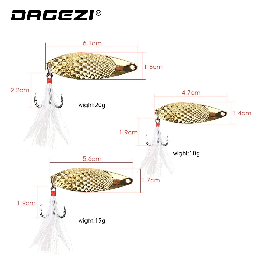 Металлическая приманка ложка DAGEZI с пером 10 г/15 г/20 г для рыбной ловли