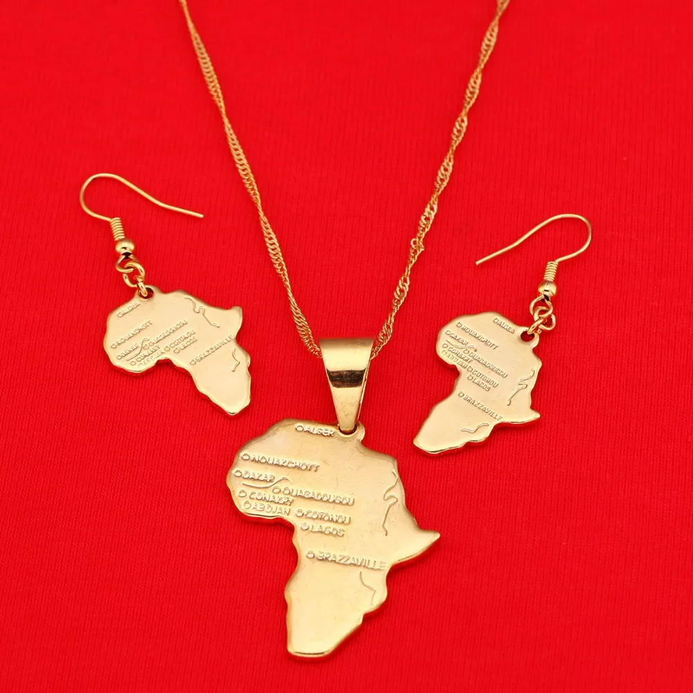 24 k золото цвет латунь африканские ювелирные изделия с дизайном «карта» Набор для Африки женщин Свадебная вечеринка